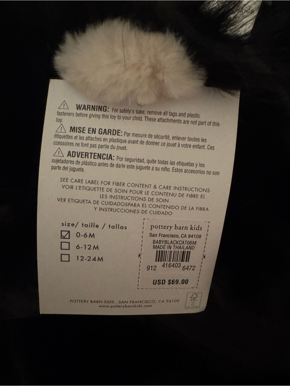 Pottery Barn Kids Baby Black Cat Halloween Costume 0-6M - Picture 6 of 7